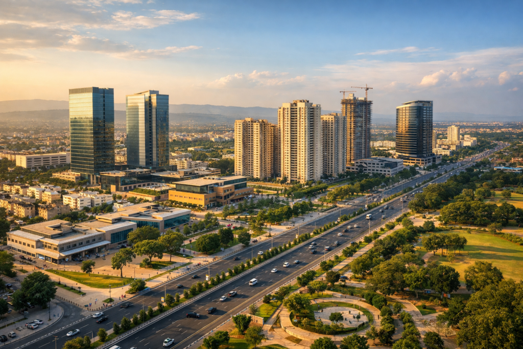 Modern residential and commercial development in Mohali cityscape